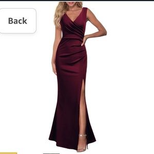 Woosea Sleeveless V Neck Split Evening Formal Long Burgundy Red Dress Size M